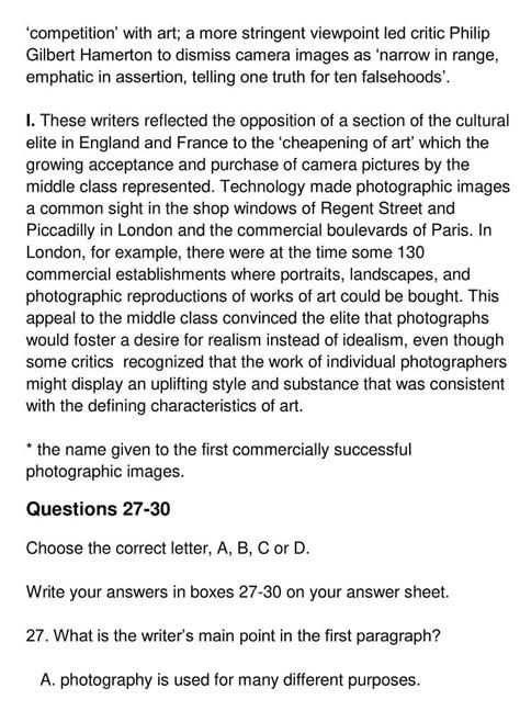 is photography art reading answers with location|The Intersection of Photography and Art: IELTS Reading Passage With.